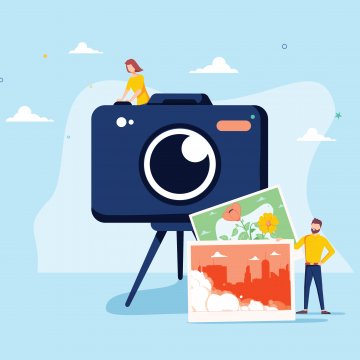 Picture of cartoon people with digital camera.